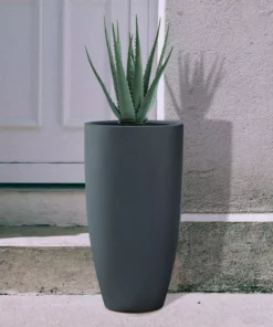 KANTE 13.39 in. x 23.62 in. Round Charcoal Finish Lightweight Concrete and Fiberglass Indoor Outdoor Planter w/Drainage Hole -Outdoor Plant Life charcoal kante plant pots rc0099a c60121 76 1000