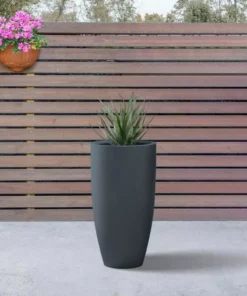 KANTE 13.39 in. x 23.62 in. Round Charcoal Finish Lightweight Concrete and Fiberglass Indoor Outdoor Planter w/Drainage Hole -Outdoor Plant Life charcoal kante plant pots rc0099a c60121 c3 1000