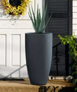 KANTE 13.39 in. x 23.62 in. Round Charcoal Finish Lightweight Concrete and Fiberglass Indoor Outdoor Planter w/Drainage Hole -Outdoor Plant Life charcoal kante plant pots rc0099a c60121 fa 1000