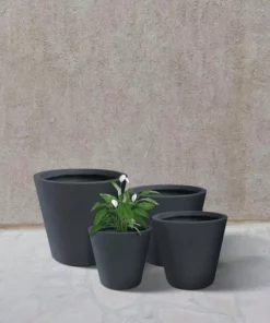 KANTE 20.9", 17.7", 15" & 12.6"H Cylindrical Charcoal Finish Lightweight Concrete Modern Planters Set of 4, Outdoor Indoor -Outdoor Plant Life charcoal kante plant pots rc0154bcde c60121 1f 1000