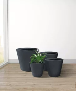 KANTE 20.9", 17.7", 15" & 12.6"H Cylindrical Charcoal Finish Lightweight Concrete Modern Planters Set of 4, Outdoor Indoor -Outdoor Plant Life charcoal kante plant pots rc0154bcde c60121 44 1000