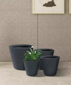 KANTE 20.9", 17.7", 15" & 12.6"H Cylindrical Charcoal Finish Lightweight Concrete Modern Planters Set of 4, Outdoor Indoor -Outdoor Plant Life charcoal kante plant pots rc0154bcde c60121 4f 1000