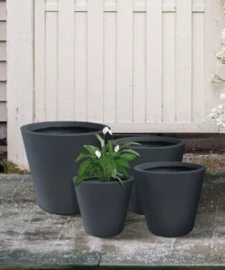 KANTE 20.9", 17.7", 15" & 12.6"H Cylindrical Charcoal Finish Lightweight Concrete Modern Planters Set of 4, Outdoor Indoor -Outdoor Plant Life charcoal kante plant pots rc0154bcde c60121 66 1000