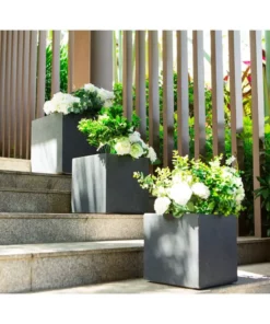 KANTE 16 in. Tall Charcoal Lightweight Concrete Square Modern Outdoor Planter (Set of 3) -Outdoor Plant Life charcoal kante plant pots rf0001abc c60121 4f 1000