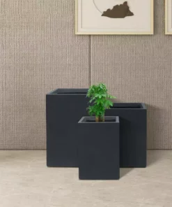 KANTE 19", 16" and 13"H Charcoal Finish Concrete Tall Square Set of 3, Outdoor Indoor Lightweight Planters w/ Drainage Hole -Outdoor Plant Life charcoal kante plant pots rf0007abc c60121 1f 1000