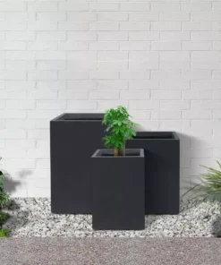 KANTE 19", 16" and 13"H Charcoal Finish Concrete Tall Square Set of 3, Outdoor Indoor Lightweight Planters w/ Drainage Hole -Outdoor Plant Life charcoal kante plant pots rf0007abc c60121 4f 1000