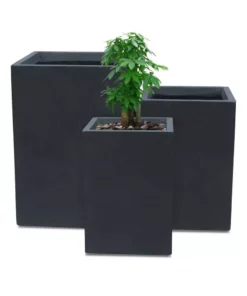 KANTE 19", 16" and 13"H Charcoal Finish Concrete Tall Square Set of 3, Outdoor Indoor Lightweight Planters w/ Drainage Hole