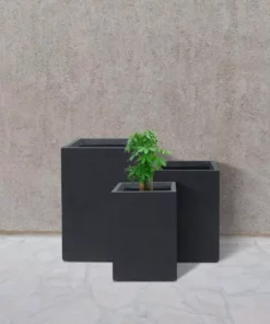 KANTE 19", 16" and 13"H Charcoal Finish Concrete Tall Square Set of 3, Outdoor Indoor Lightweight Planters w/ Drainage Hole -Outdoor Plant Life charcoal kante plant pots rf0007abc c60121 76 1000