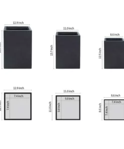 KANTE 19", 16" and 13"H Charcoal Finish Concrete Tall Square Set of 3, Outdoor Indoor Lightweight Planters w/ Drainage Hole -Outdoor Plant Life charcoal kante plant pots rf0007abc c60121 c3 1000