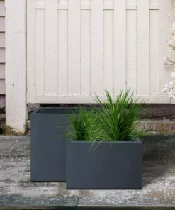 KANTE 23.6" and 19.4"L Rectangular Charcoal Finish Lightweight Concrete Long Planter w/ Drainage Hole Set of 2 Outdoor/Indoor -Outdoor Plant Life charcoal kante plant pots rf0146sa c60121 1f 1000