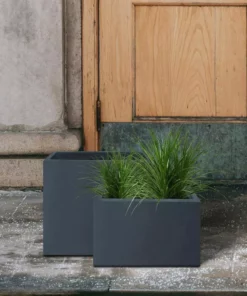 KANTE 23.6" and 19.4"L Rectangular Charcoal Finish Lightweight Concrete Long Planter w/ Drainage Hole Set of 2 Outdoor/Indoor -Outdoor Plant Life charcoal kante plant pots rf0146sa c60121 44 1000