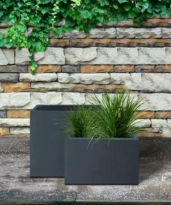 KANTE 23.6" and 19.4"L Rectangular Charcoal Finish Lightweight Concrete Long Planter w/ Drainage Hole Set of 2 Outdoor/Indoor -Outdoor Plant Life charcoal kante plant pots rf0146sa c60121 76 1000