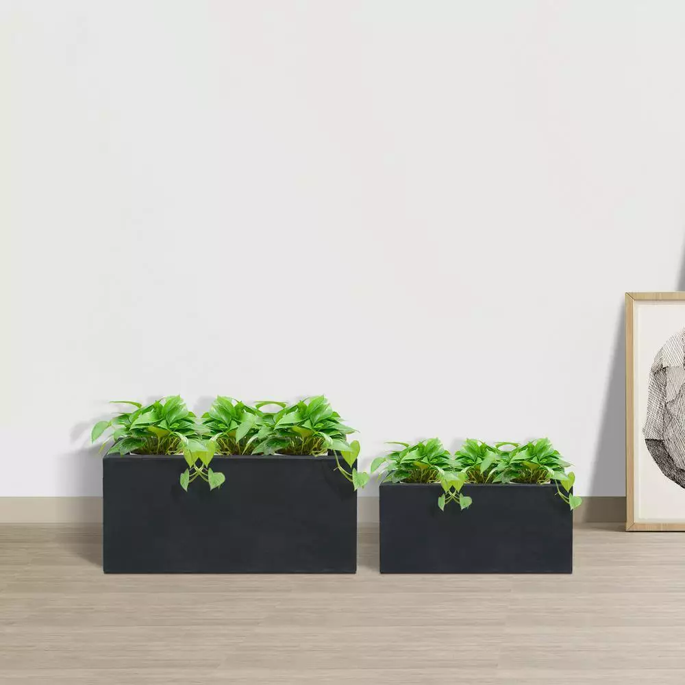 KANTE 31.4 in. & 23.6 in. L Rectangular Charcoal Lightweight Long Low Planters w/Drainage Hole (Set of 2), Outdoor/Indoor 5 KANTE 31.4 in. & 23.6 in. L Rectangular Charcoal Lightweight Long Low Planters w/Drainage Hole (Set of 2), Outdoor/Indoor - Image 3