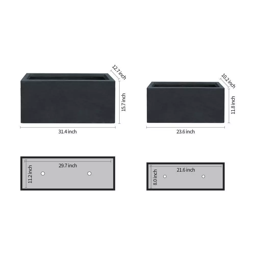 KANTE 31.4 in. & 23.6 in. L Rectangular Charcoal Lightweight Long Low Planters w/Drainage Hole (Set of 2), Outdoor/Indoor 4 KANTE 31.4 in. & 23.6 in. L Rectangular Charcoal Lightweight Long Low Planters w/Drainage Hole (Set of 2), Outdoor/Indoor - Image 2