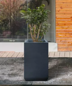 KANTE 27.6 in. H Square Charcoal Concrete and Fiberglass Tall Planter Outdoor Indoor Lightweight Plant Pots -Outdoor Plant Life charcoal kante plant pots rf0222c c60121 fa 1000
