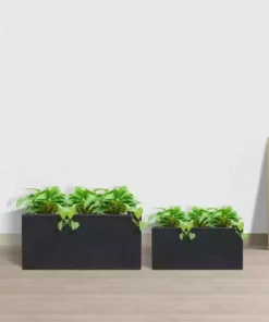 KANTE 31.4" & 23.6"L Rectangular Charcoal Finish Lightweight Concrete Long Planters w/Drainage Hole Set of 2, Outdoor/Indoor -Outdoor Plant Life charcoal kante plant pots rf0264ac c60121 1f 1000