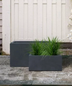 KANTE 31.4" & 23.6"L Rectangular Charcoal Finish Lightweight Concrete Long Planters w/Drainage Hole Set of 2, Outdoor/Indoor -Outdoor Plant Life charcoal kante plant pots rf0264ac c60121 31 1000