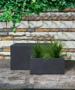 KANTE 31.4" & 23.6"L Rectangular Charcoal Finish Lightweight Concrete Long Planters w/Drainage Hole Set of 2, Outdoor/Indoor -Outdoor Plant Life charcoal kante plant pots rf0264ac c60121 66 1000