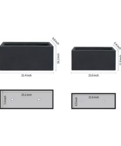 KANTE 31.4" & 23.6"L Rectangular Charcoal Finish Lightweight Concrete Long Planters w/Drainage Hole Set of 2, Outdoor/Indoor -Outdoor Plant Life charcoal kante plant pots rf0264ac c60121 c3 1000