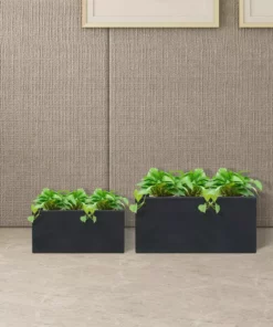 KANTE 31.4" & 23.6"L Rectangular Charcoal Finish Lightweight Concrete Long Planters w/Drainage Hole Set of 2, Outdoor/Indoor -Outdoor Plant Life charcoal kante plant pots rf0264ac c60121 fa 1000