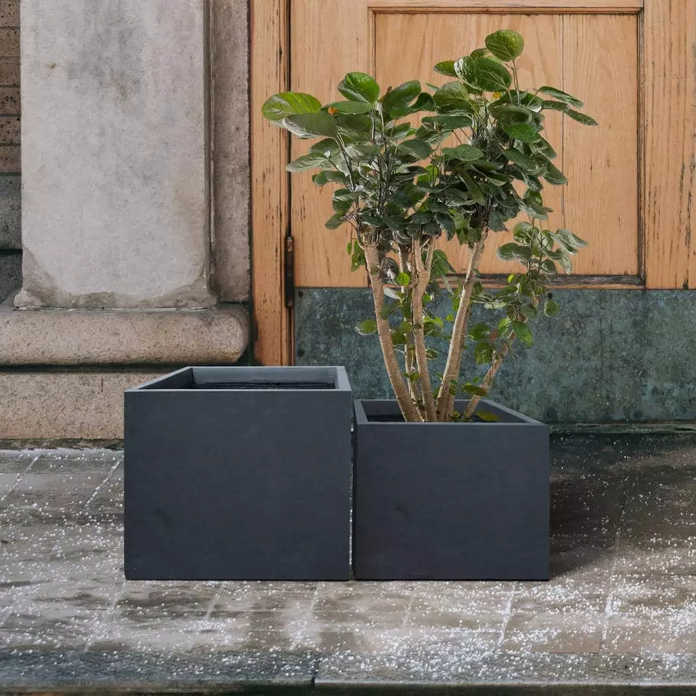 KANTE 17.3 in. W Square Charcoal Lightweight Concrete and Fiberglass Planters with Drainage Holes (Set of 2) 7 KANTE 17.3 in. W Square Charcoal Lightweight Concrete and Fiberglass Planters with Drainage Holes (Set of 2) - Image 5