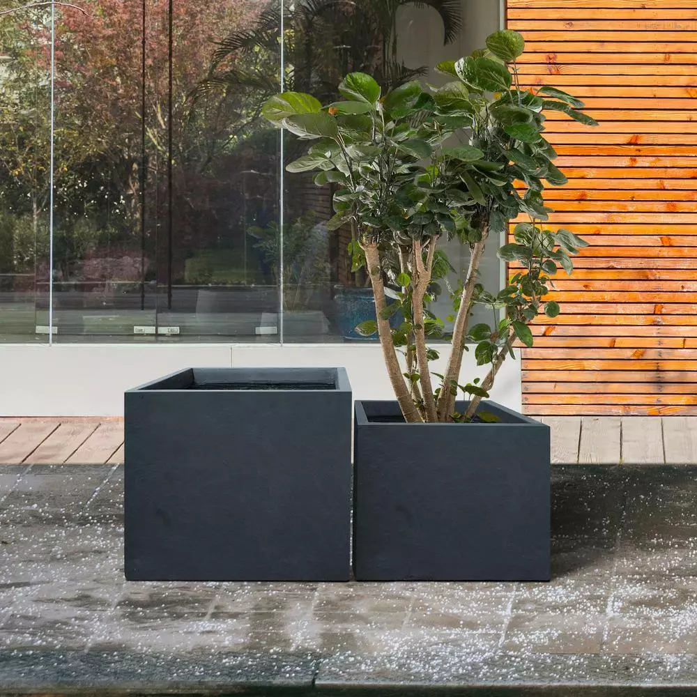 KANTE 17.3 in. W Square Charcoal Lightweight Concrete and Fiberglass Planters with Drainage Holes (Set of 2) 9 KANTE 17.3 in. W Square Charcoal Lightweight Concrete and Fiberglass Planters with Drainage Holes (Set of 2) - Image 7