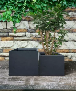 KANTE 17.3 in. W Square Charcoal Lightweight Concrete and Fiberglass Planters with Drainage Holes (Set of 2) 14 KANTE 17.3 in. W Square Charcoal Lightweight Concrete and Fiberglass Planters with Drainage Holes (Set of 2) -Outdoor Plant Life charcoal kante plant pots rf2015015bc c60121 fa 1000
