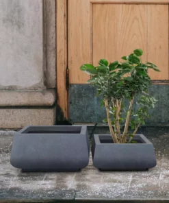 KANTE 21.2 in. and 16.1 in. W Square Charcoal Finish Lightweight Concrete/Fiberglass Planters with Drainage Holes (Set of 2) -Outdoor Plant Life charcoal kante plant pots rf2015018ab c60121 1f 1000