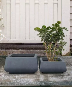 KANTE 21.2 in. and 16.1 in. W Square Charcoal Finish Lightweight Concrete/Fiberglass Planters with Drainage Holes (Set of 2) -Outdoor Plant Life charcoal kante plant pots rf2015018ab c60121 44 1000