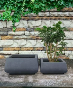 KANTE 21.2 in. and 16.1 in. W Square Charcoal Finish Lightweight Concrete/Fiberglass Planters with Drainage Holes (Set of 2) -Outdoor Plant Life charcoal kante plant pots rf2015018ab c60121 fa 1000