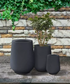 KANTE 26.5 in., 20 in. & 13.1 in. H Round Charcoal Concrete Tall Planters (Set of 3), Outdoor Indoor Large with Drainage Holes -Outdoor Plant Life charcoal kante plant pots rf2015023abc c60121 31 1000