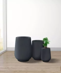 KANTE 26.5 in., 20 in. & 13.1 in. H Round Charcoal Concrete Tall Planters (Set of 3), Outdoor Indoor Large with Drainage Holes -Outdoor Plant Life charcoal kante plant pots rf2015023abc c60121 44 1000