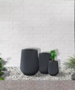KANTE 26.5 in., 20 in. & 13.1 in. H Round Charcoal Concrete Tall Planters (Set of 3), Outdoor Indoor Large with Drainage Holes -Outdoor Plant Life charcoal kante plant pots rf2015023abc c60121 4f 1000