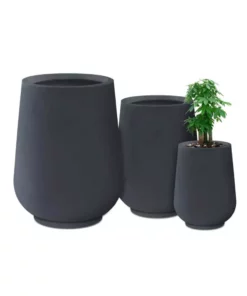 KANTE 26.5 in., 20 in. & 13.1 in. H Round Charcoal Concrete Tall Planters (Set of 3), Outdoor Indoor Large with Drainage Holes