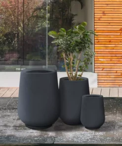 KANTE 26.5 in., 20 in. & 13.1 in. H Round Charcoal Concrete Tall Planters (Set of 3), Outdoor Indoor Large with Drainage Holes -Outdoor Plant Life charcoal kante plant pots rf2015023abc c60121 66 1000