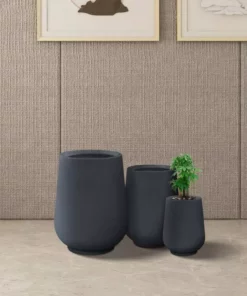 KANTE 26.5 in., 20 in. & 13.1 in. H Round Charcoal Concrete Tall Planters (Set of 3), Outdoor Indoor Large with Drainage Holes -Outdoor Plant Life charcoal kante plant pots rf2015023abc c60121 76 1000