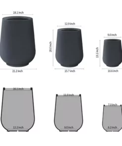 KANTE 26.5 in., 20 in. & 13.1 in. H Round Charcoal Concrete Tall Planters (Set of 3), Outdoor Indoor Large with Drainage Holes -Outdoor Plant Life charcoal kante plant pots rf2015023abc c60121 c3 1000