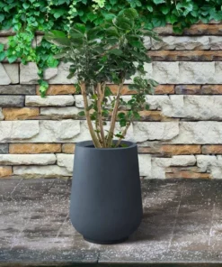 KANTE 10.63 in. x 13.78 in. Round Charcoal Lightweight Concrete and Weather Resistant Fiberglass Planter w/Drainage Hole -Outdoor Plant Life charcoal kante plant pots rf2015023c c60121 44 1000