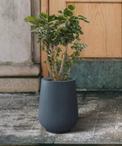 KANTE 10.63 in. x 13.78 in. Round Charcoal Lightweight Concrete and Weather Resistant Fiberglass Planter w/Drainage Hole -Outdoor Plant Life charcoal kante plant pots rf2015023c c60121 76 1000