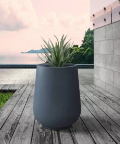 KANTE 10.63 in. x 13.78 in. Round Charcoal Lightweight Concrete and Weather Resistant Fiberglass Planter w/Drainage Hole -Outdoor Plant Life charcoal kante plant pots rf2015023c c60121 c3 1000