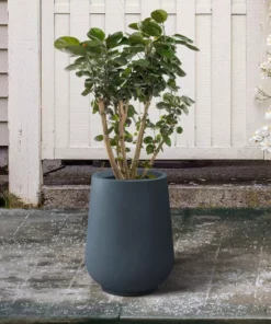 KANTE 10.63 in. x 13.78 in. Round Charcoal Lightweight Concrete and Weather Resistant Fiberglass Planter w/Drainage Hole -Outdoor Plant Life charcoal kante plant pots rf2015023c c60121 fa 1000