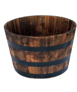 Vigoro 25.98 in. Dia x 16.54 in. H Round Wooden Barrel Planter