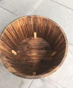 Vigoro 25.98 in. Dia x 16.54 in. H Round Wooden Barrel Planter -Outdoor Plant Life dark wood vigoro barrel planters hl6642 a0 1000