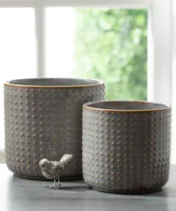 SULLIVANS Dusty Blue Ceramic Pot - Set of 2 -Outdoor Plant Life dusty blue sullivans plant pots cm2978 1f 1000