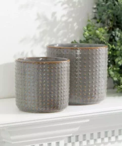 SULLIVANS Dusty Blue Ceramic Pot - Set of 2 -Outdoor Plant Life dusty blue sullivans plant pots cm2978 4f 1000