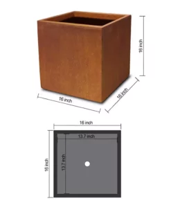 KANTE 16in.H Square Faux Weathering Steel Finish Lightweight Concrete Durable Elegant Planter w/Drainage Hole, Home and Garden -Outdoor Plant Life faux weathering steel kante plant pots rf0001c c91942 1f 1000