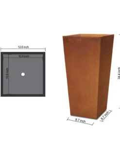 KANTE 24.4 in. H Rectangle Faux Weathering Steel Lightweight Concrete Tapered Tall Planter with Drainage Hole, Outdoor/Indoor -Outdoor Plant Life faux weathering steel kante plant pots rf0004c c91942 1f 1000