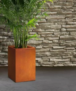 KANTE 16 in. H Faux Weathering Steel Finish Concrete Square, Modern Outdoor/Indoor Lightweight Planter Pot with Drainage Hole -Outdoor Plant Life faux weathering steel kante plant pots rf0007b c91942 44 1000