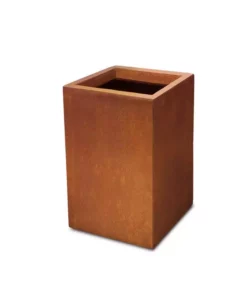 KANTE 16 in. H Faux Weathering Steel Finish Concrete Square, Modern Outdoor/Indoor Lightweight Planter Pot with Drainage Hole