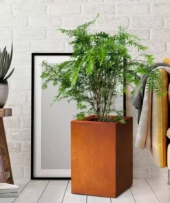 KANTE 16 in. H Faux Weathering Steel Finish Concrete Square, Modern Outdoor/Indoor Lightweight Planter Pot with Drainage Hole -Outdoor Plant Life faux weathering steel kante plant pots rf0007b c91942 76 1000